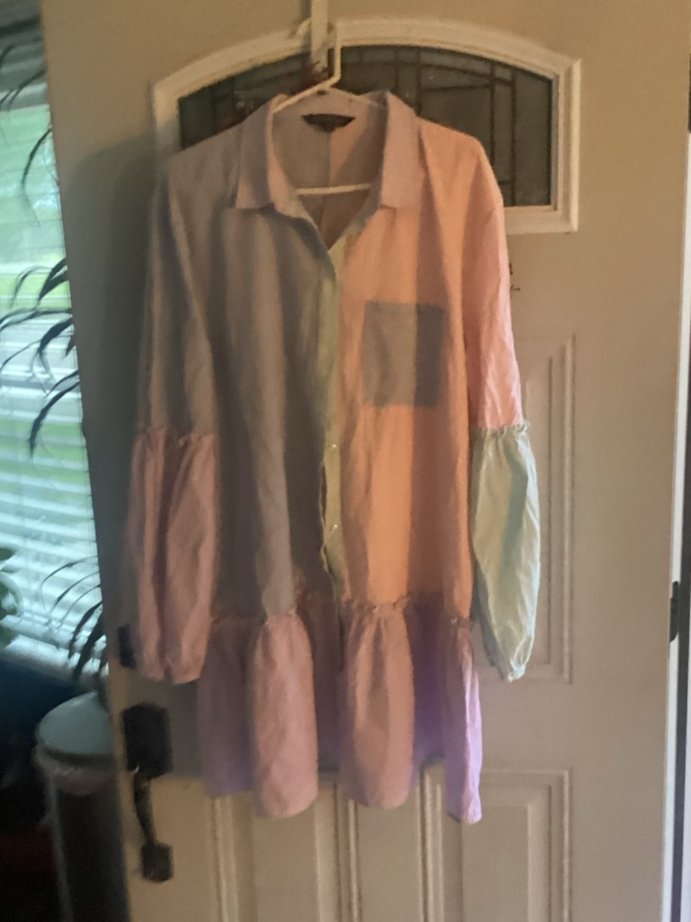 DAVI & DANI Pastel Multi-Color Button-Down Peplum Shirt
